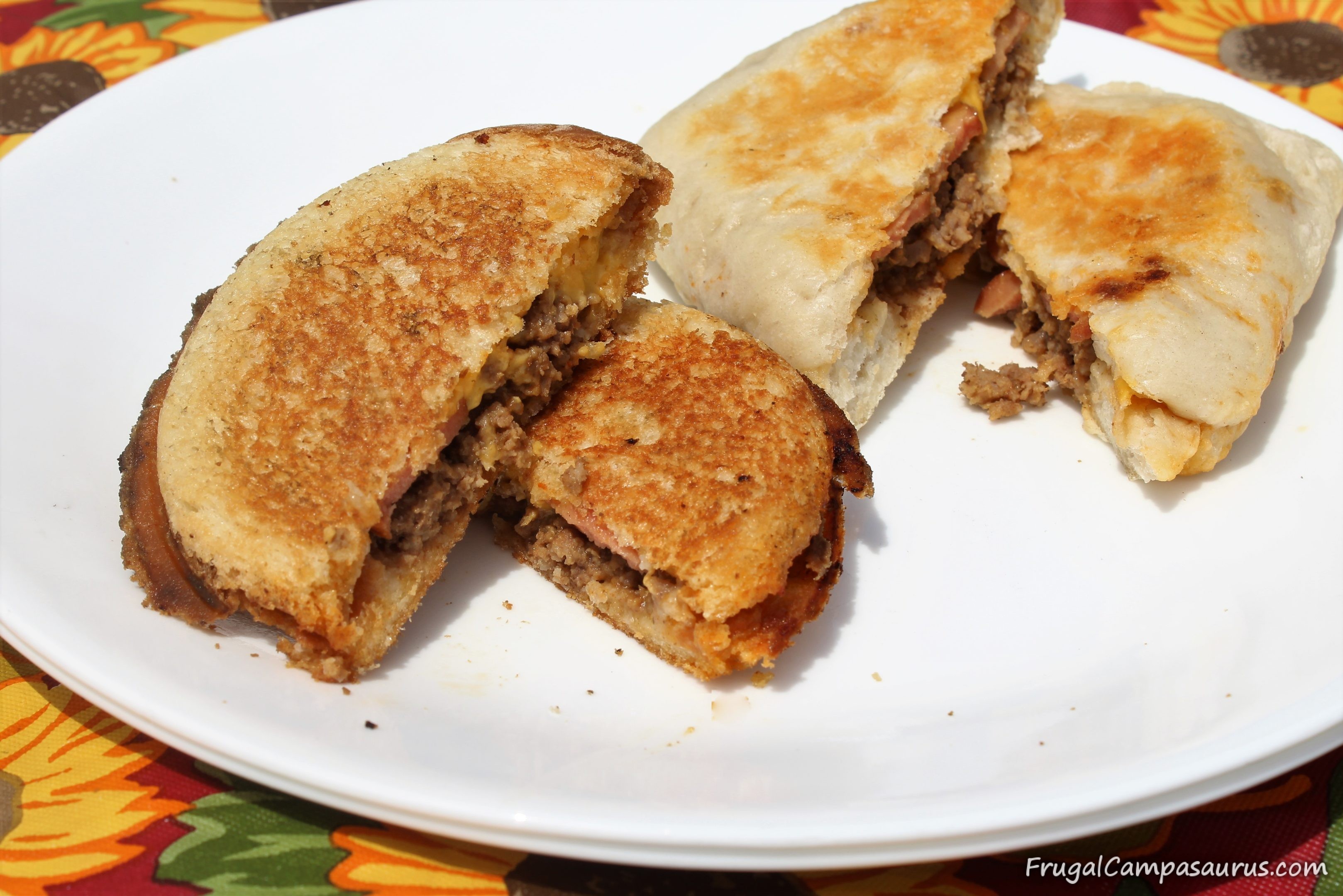 Campfire Hamburgers with Onions-in a Pie Iron! - Frugal Campasaurus